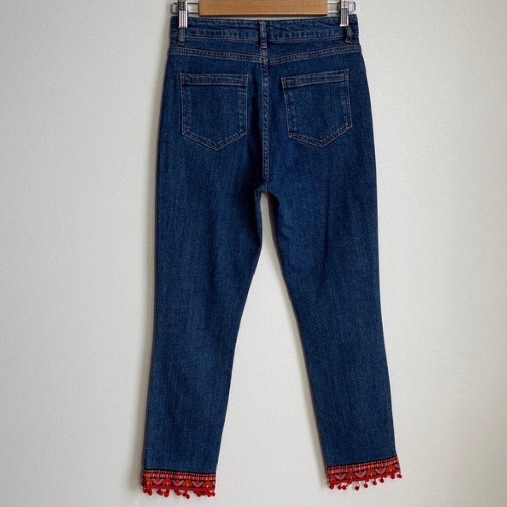 Talbots Blue Ankle Jeans with Red Embroidered Fringe - Picture 3 of 8